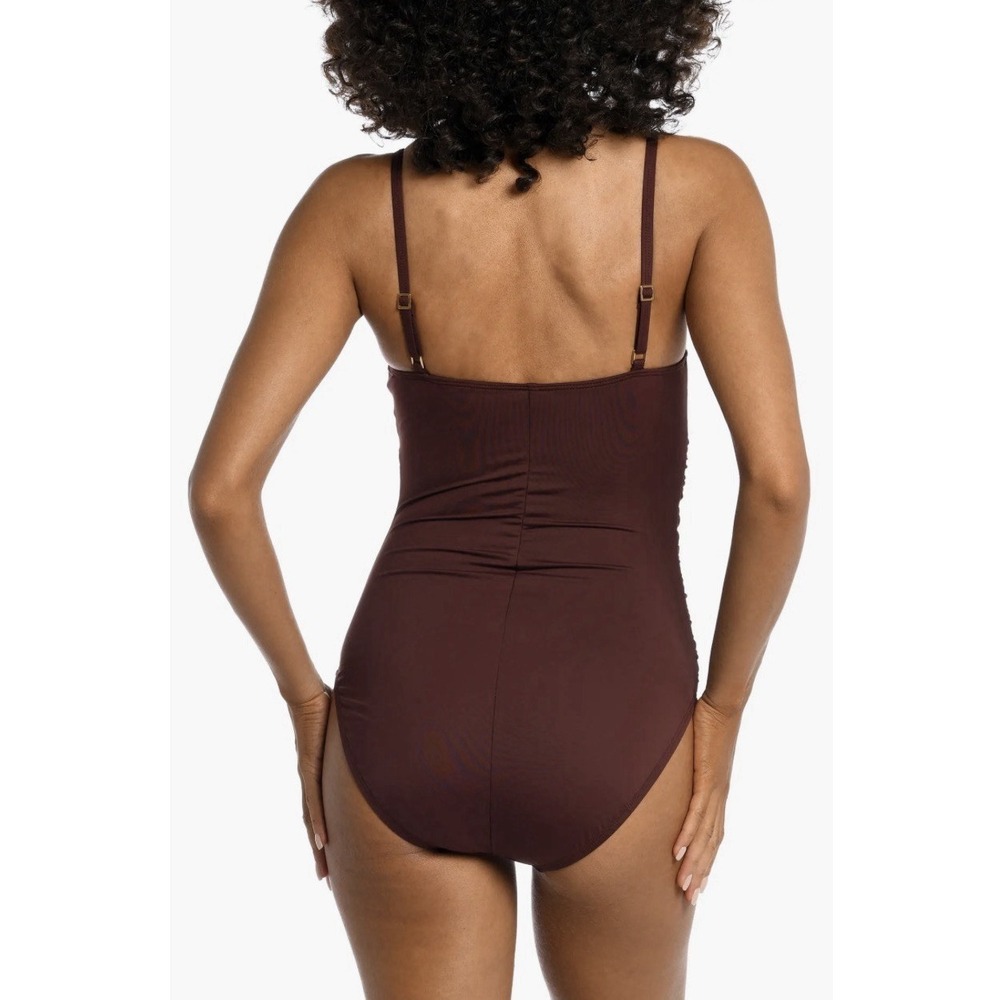 La Blanca Ruched One-Piece Swimsuit Java Size 6 - Picture 9 of 10